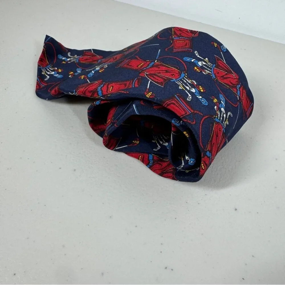 Arturo Nucci Silk Golf Novelty Tie Navy Red Golf Bag Print Necktie Funky Style